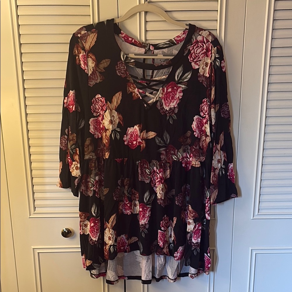 Torrid Black and Pink Relaxed Tiered Tunic